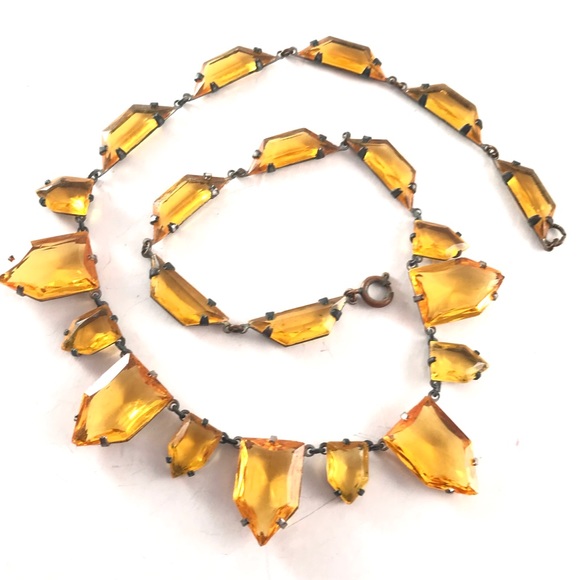 Art Deco Necklace Honey Amber Czech Glass Antique - Picture 4 of 8